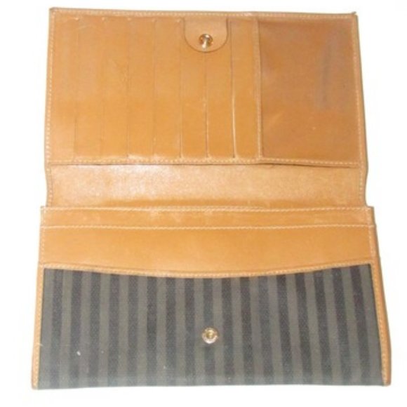 Fendi Brown Black Thin Striped Coated Canvas - Picture 5 of 10